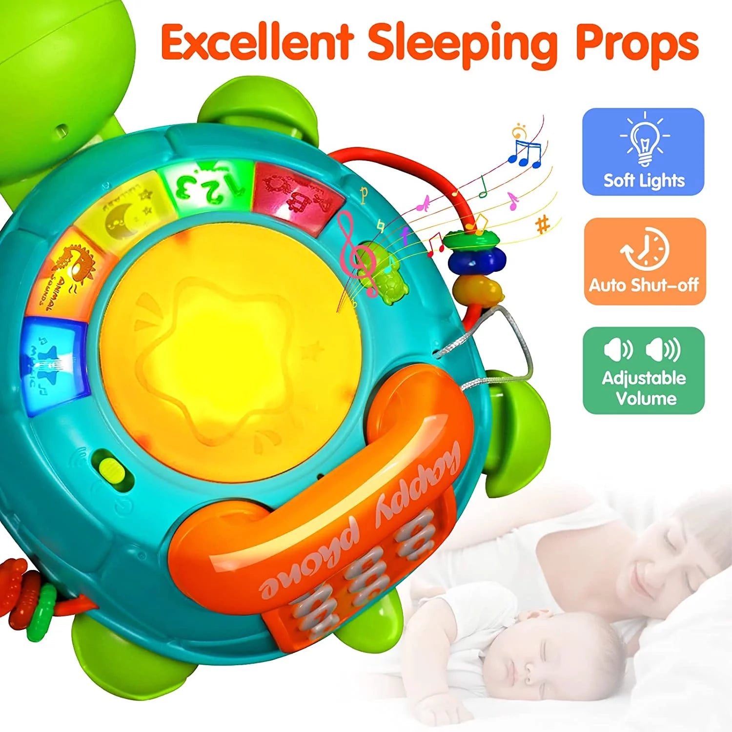 Baby Toys 12-18 Months, Light up Baby Toys 6 to 12 Months Musical Turtle with Letters Numbers Phone Infant Baby Toys for 6 9 12 18 Months Educational Learning Toys