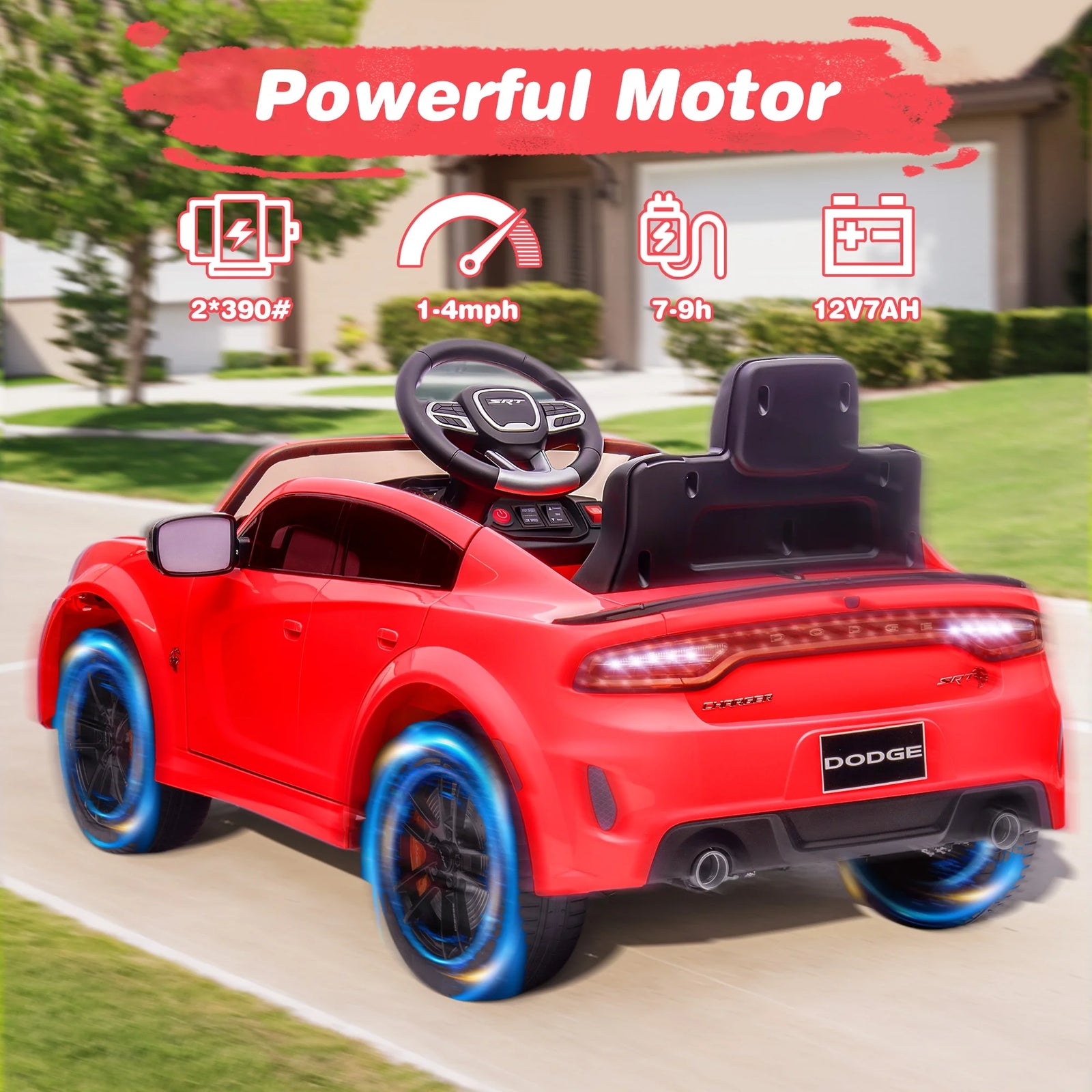 Dodge Electric Ride on Cars for Kids, 12V Licensed Dodge Charger SRT Powered Ride on Toys Cars with Parent Remote Control, Electric Car for Girls 3-5 W/Music Player/Led Headlights/Safety Belt, White