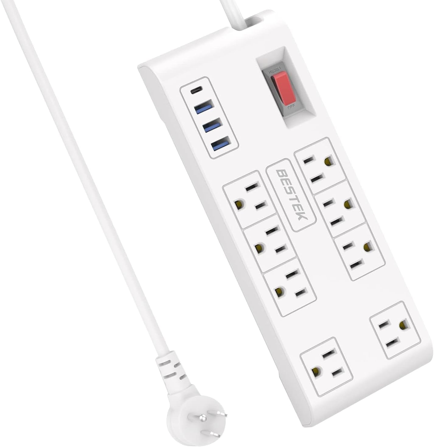 8-Outlet 6Ft Extension Cord Power Strip with 15A 1875W Surge Protector with 5V 4.2A 4 USB Charge Station,600J,Wide Spaced Outlet for Large Plug