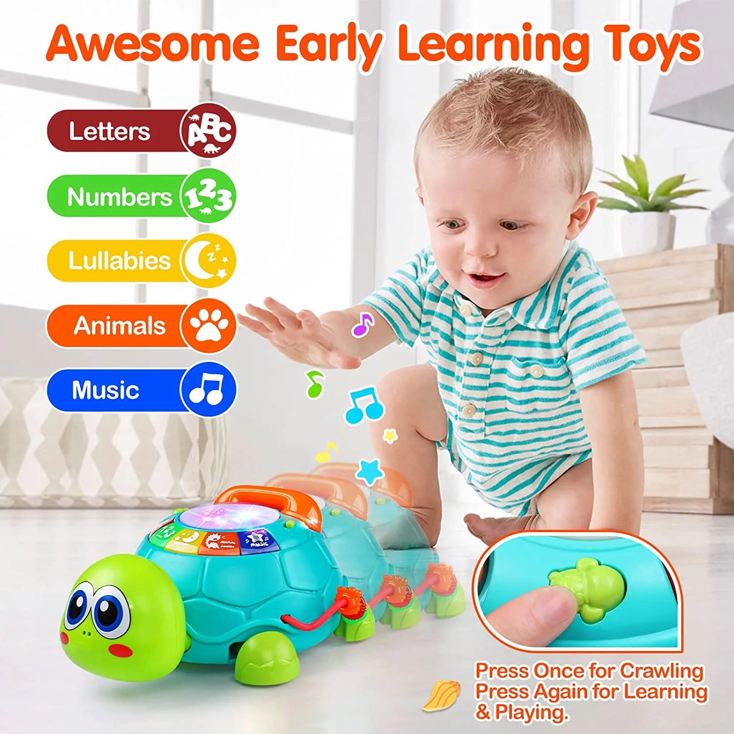 Baby Toys 12-18 Months, Light up Baby Toys 6 to 12 Months Musical Turtle with Letters Numbers Phone Infant Baby Toys for 6 9 12 18 Months Educational Learning Toys