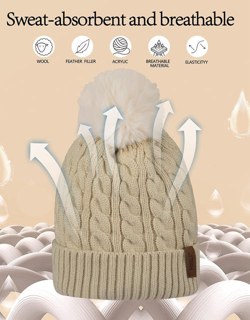 Load image into Gallery viewer, 3Pcs Winter Women Beanie Hat Scarf and Touch Screen Gloves Sets Girls Classic Knit Warm Chunky Fleece Lined Cable Cap
