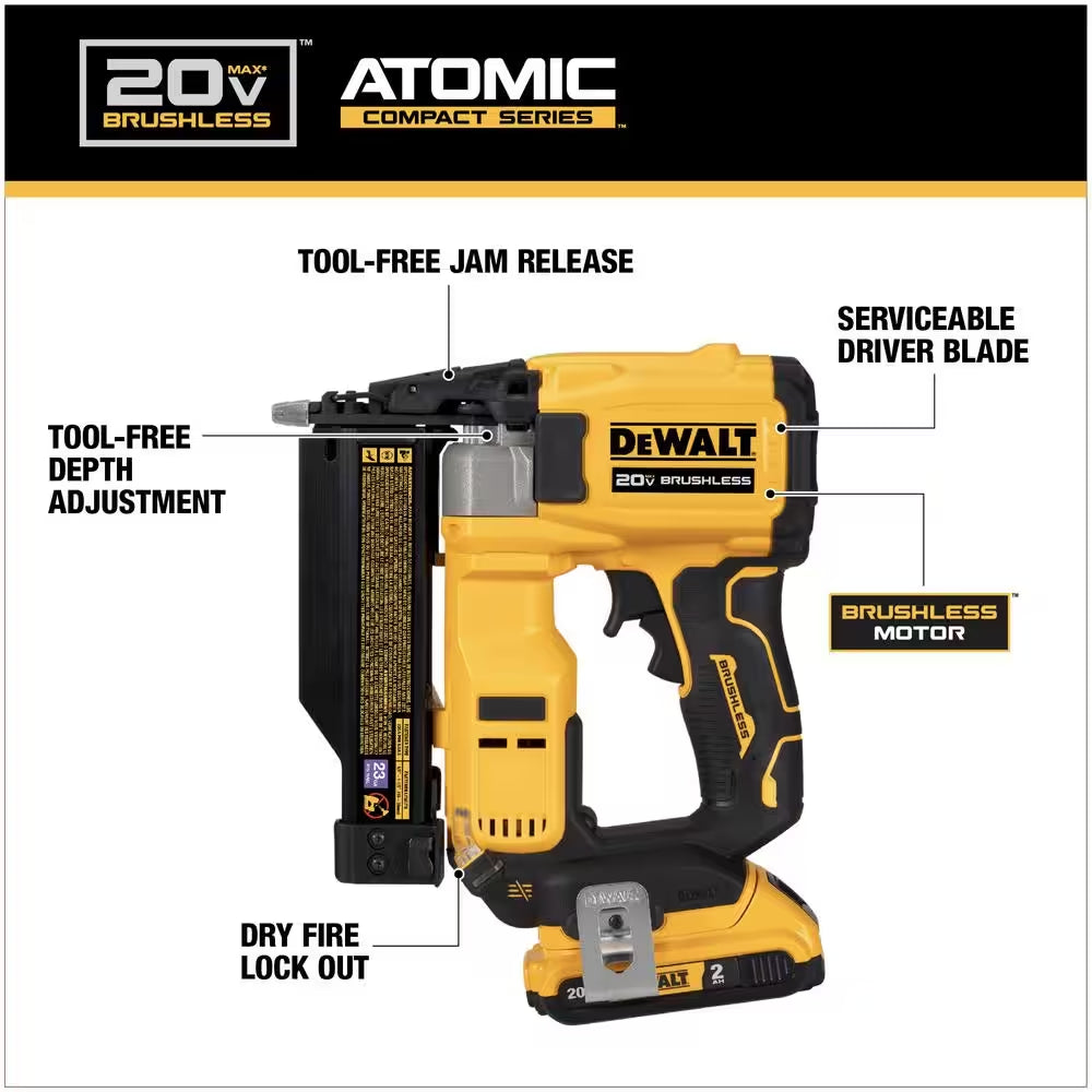 ATOMIC 20V MAX Lithium Ion Cordless 23 Gauge Pin Nailer Kit with 2.0Ah Battery and Charger